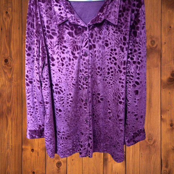 Collections Etc Women's XXL Long Sleeve Velvet Burnout Button Front Blouse VTG - Picture 4 of 5